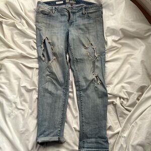 Boyfriend jeans with unpatched holes. Sz 12 Distressed/ cutout